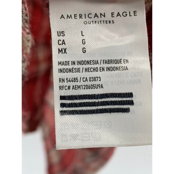 AMERICAN EAGLE Men's Red Plaid Button-Up Hooded Long Sleeve Sweater Shirt SZ L - Picture 9 of 11